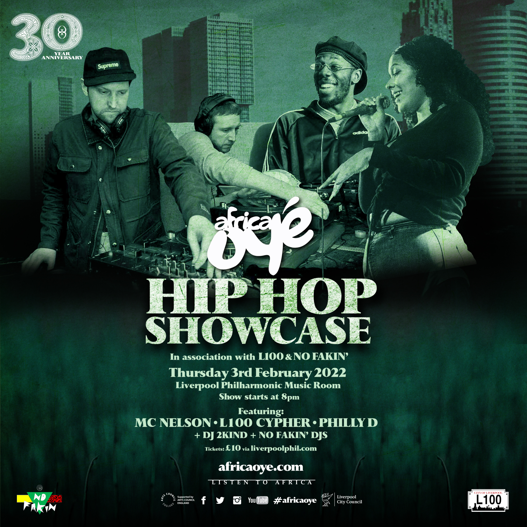 Promo image for the Africa Oyé Hip Hop Showcase